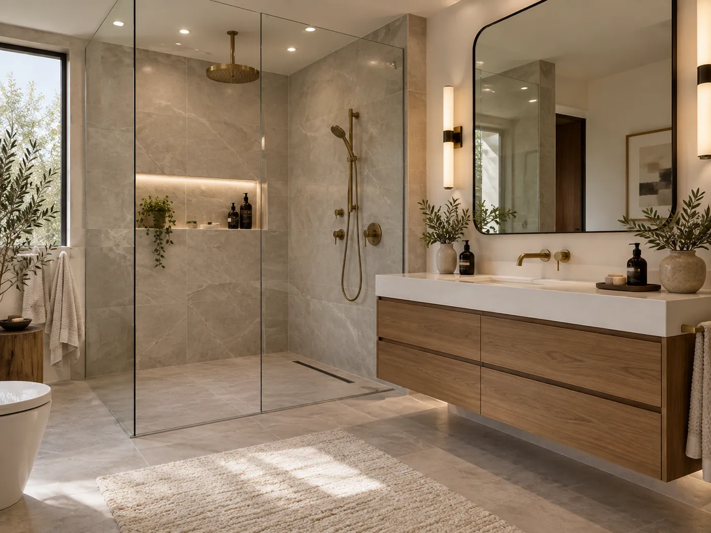 Renovated bathroom with walk-in shower